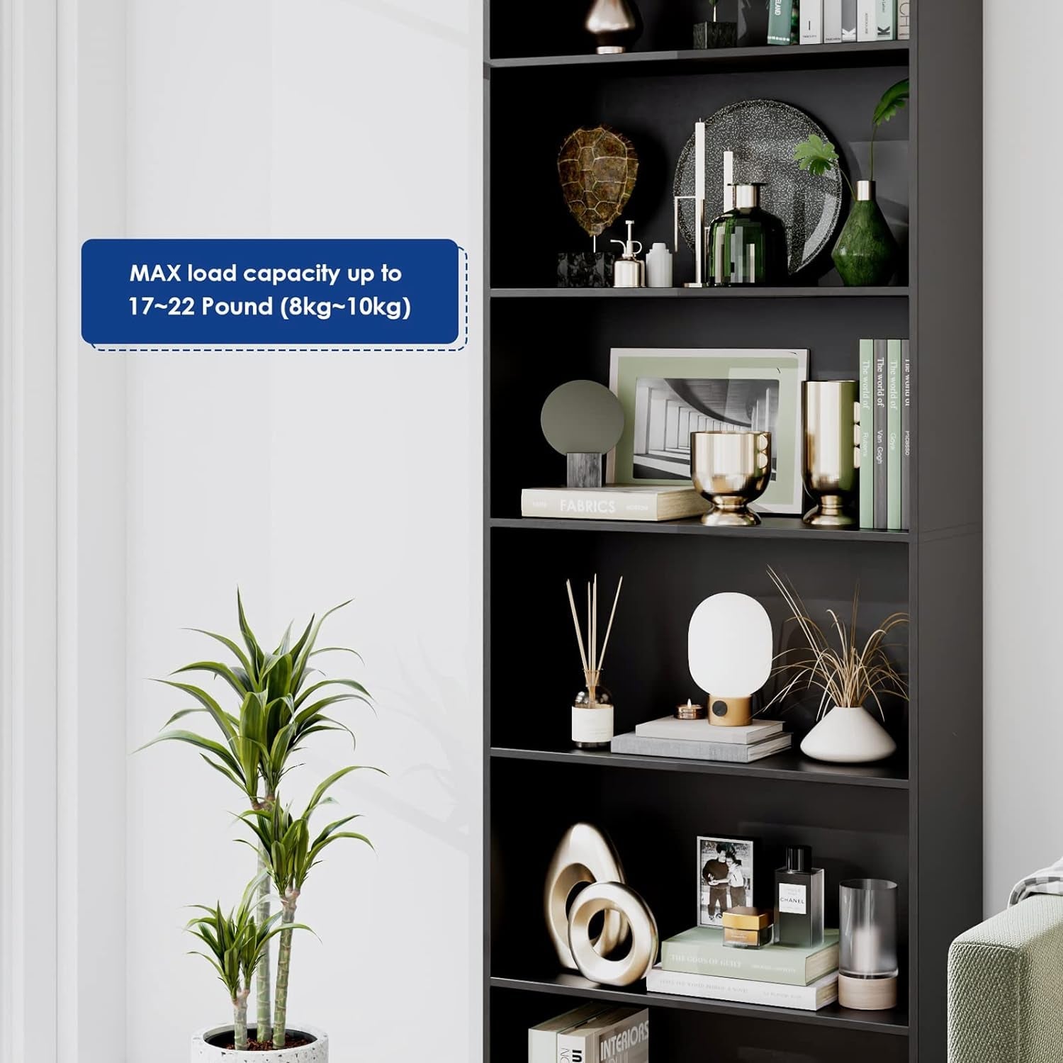 6-Tier Freestanding Black Bookshelf