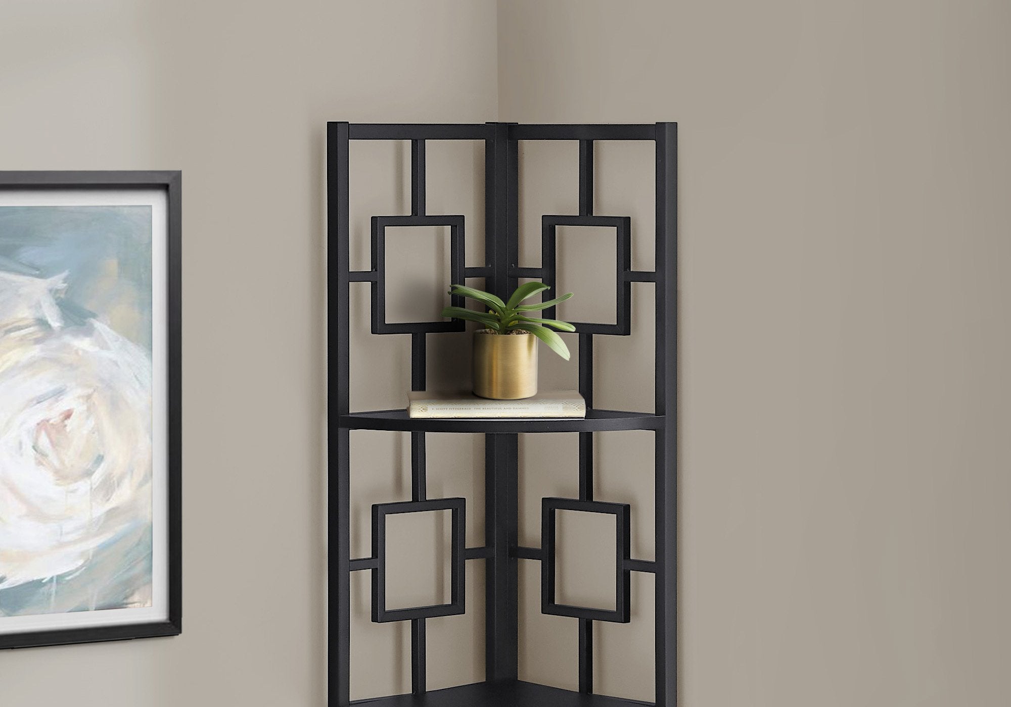 Metal 4-Tier Black Corner Bookcase