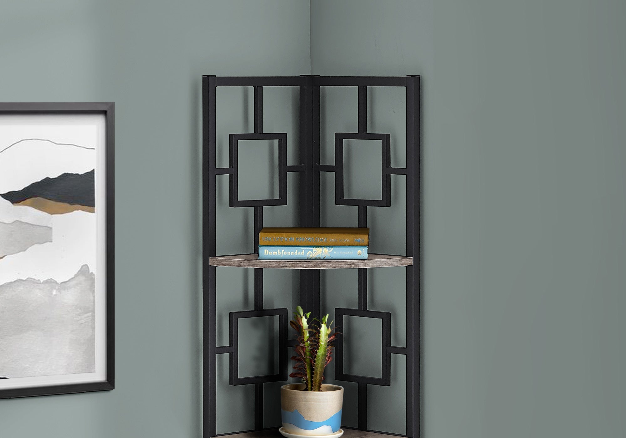 4-Tier Dark Taupe & Black Corner Metal Shelf