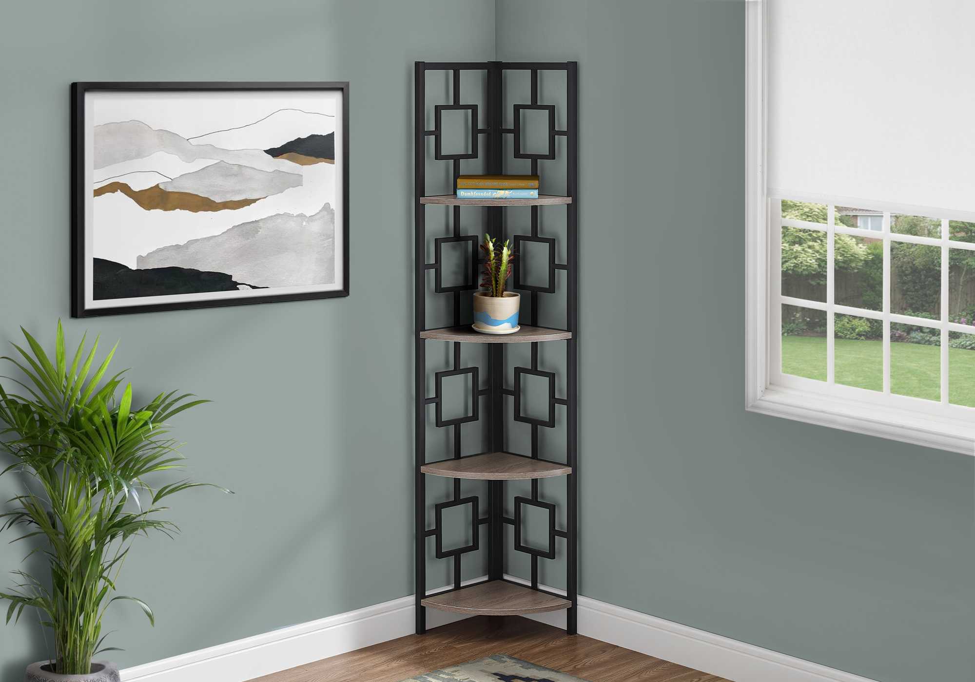 4-Tier Dark Taupe & Black Corner Metal Shelf