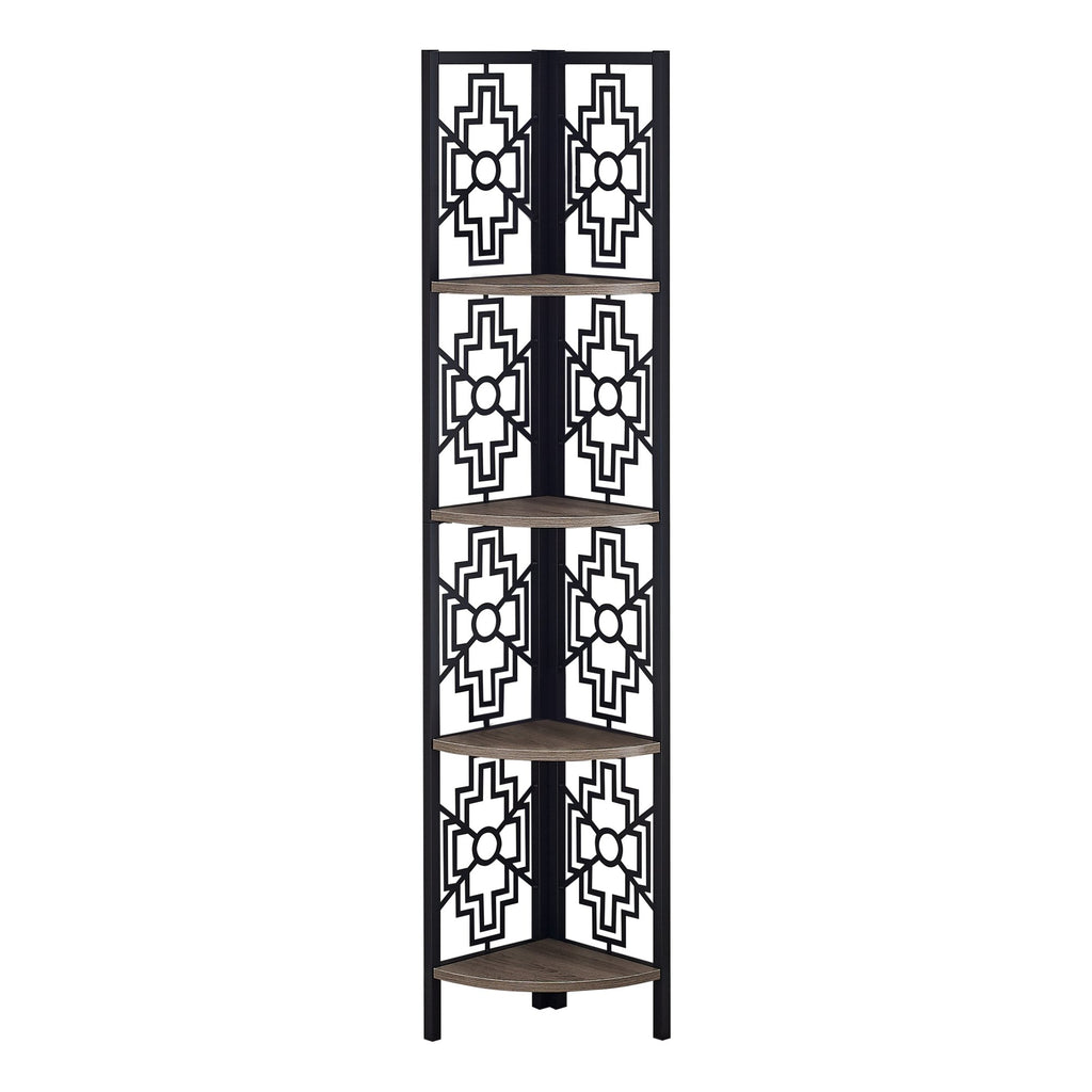62inches Bookcase with 4 Solid Taupe Shelves and Black Metal Corner