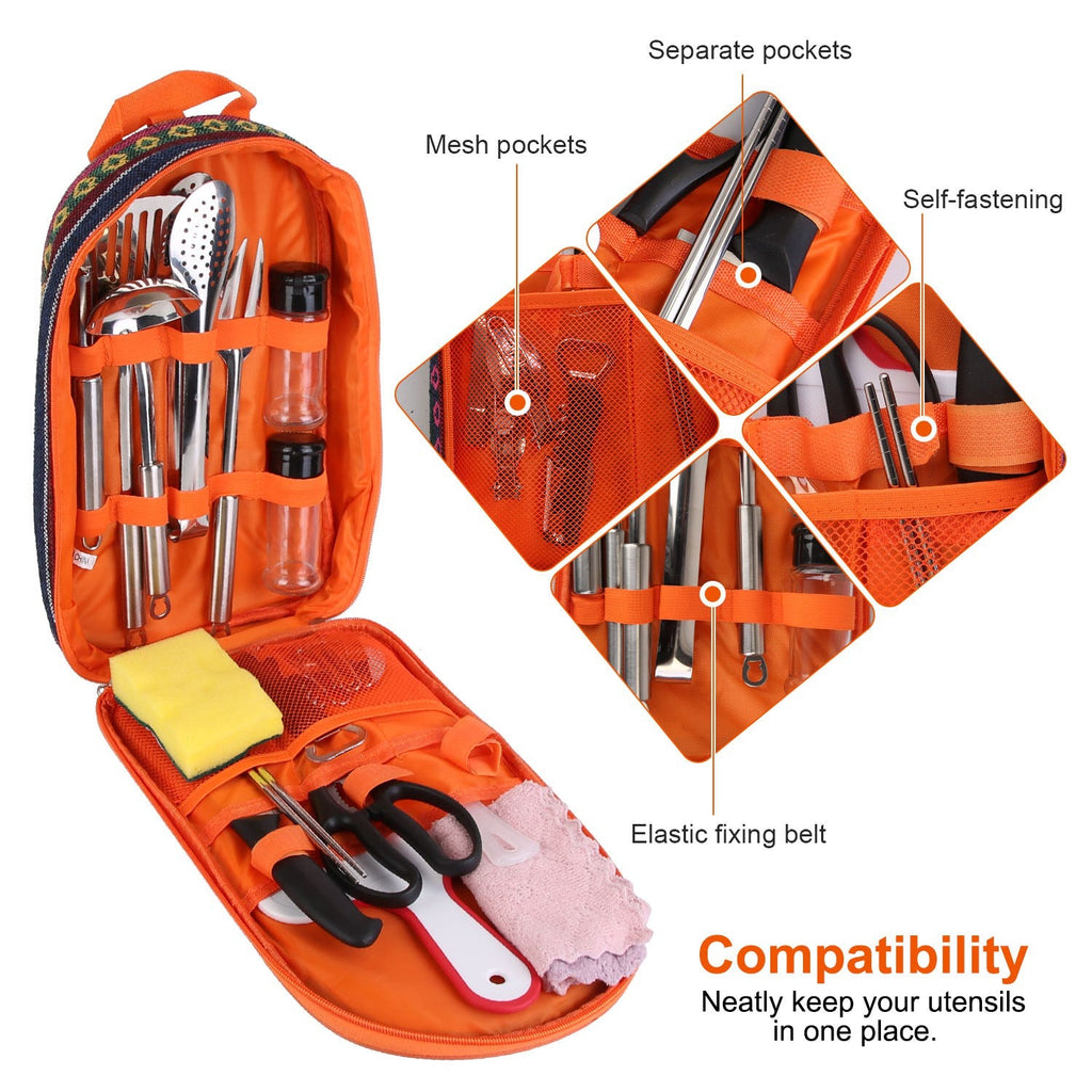 19-Piece Portable Camping Cookware & Utensil Kit