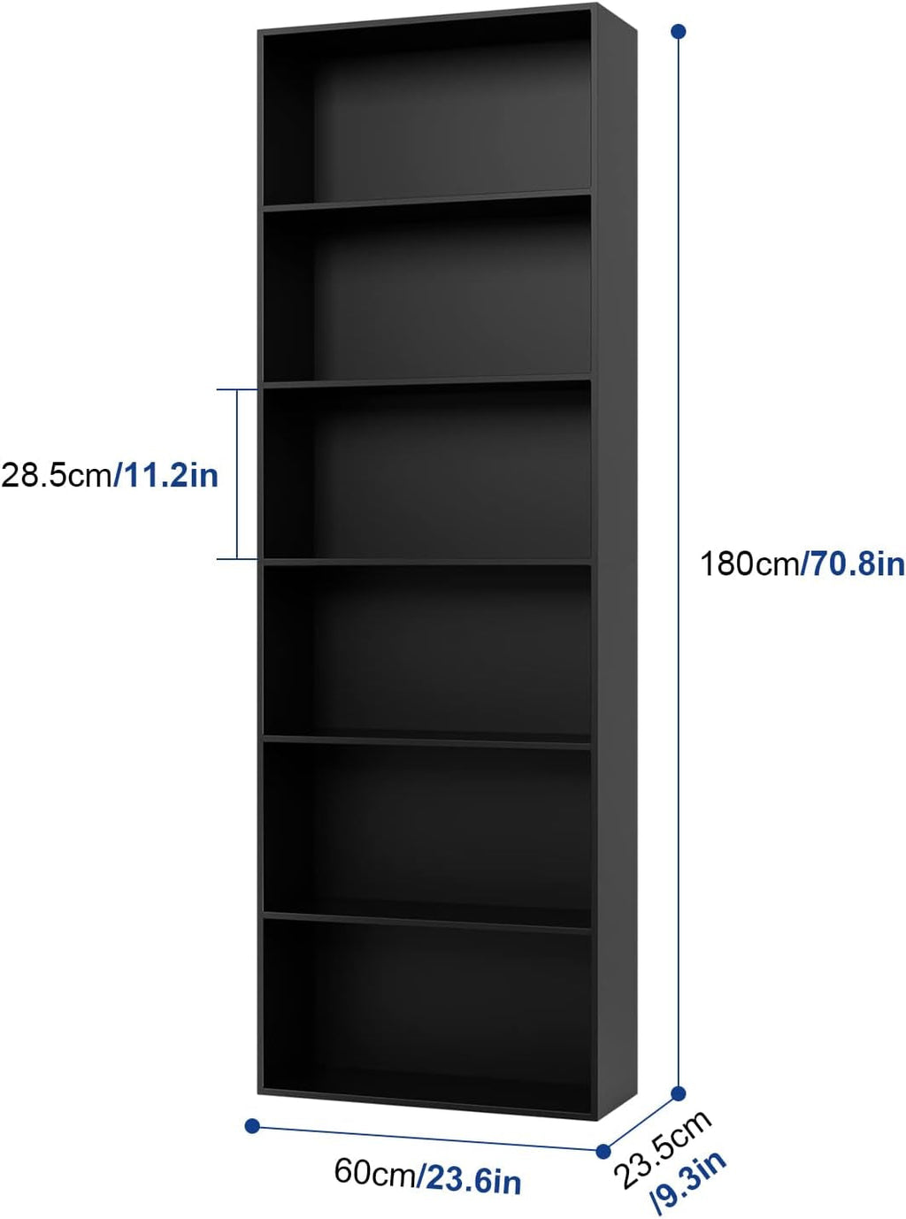 6-Tier Freestanding Black Bookshelf