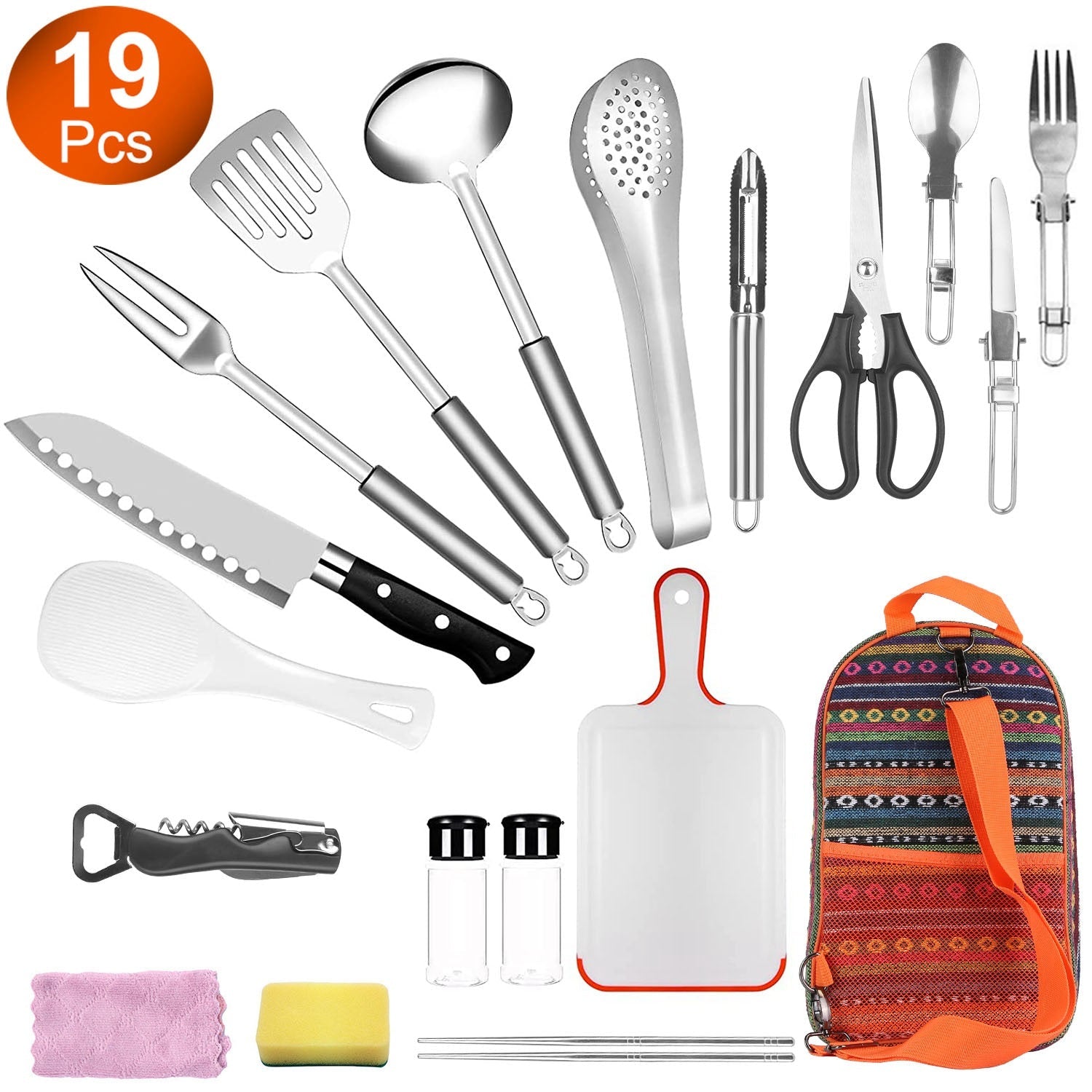 19-Piece Portable Camping Cookware & Utensil Kit