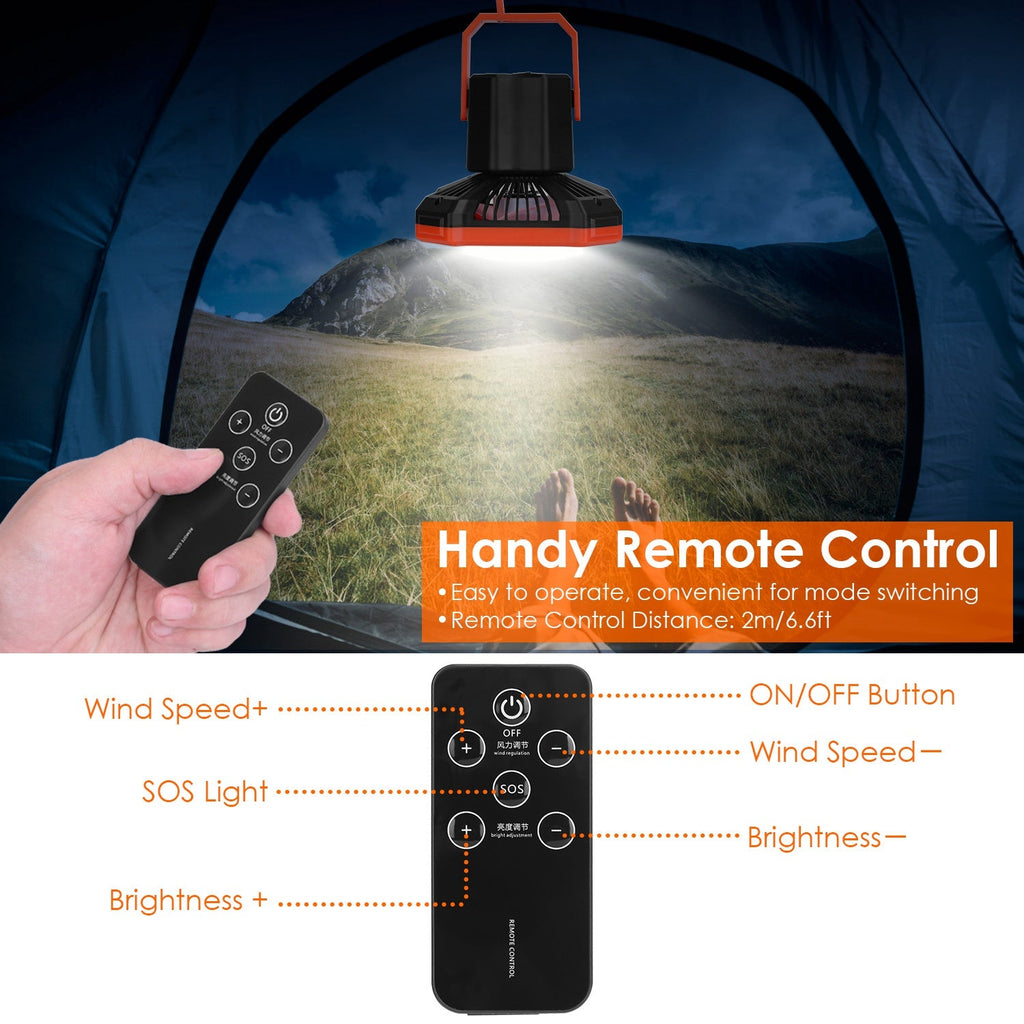 Portable Camping Lantern Fan Battery Powered Hanging Fan USB