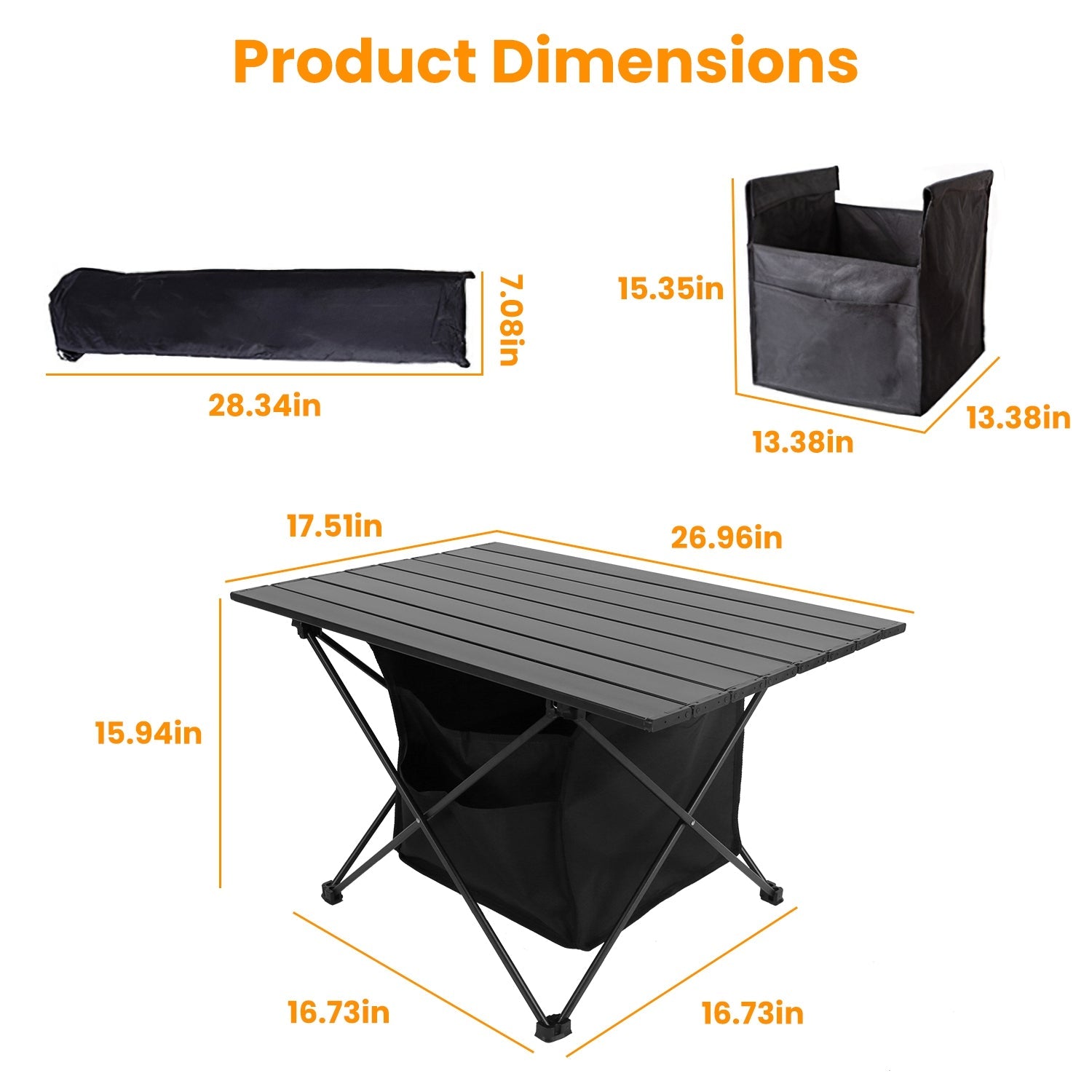 1Pc Foldable Camping Table With Storage Basket