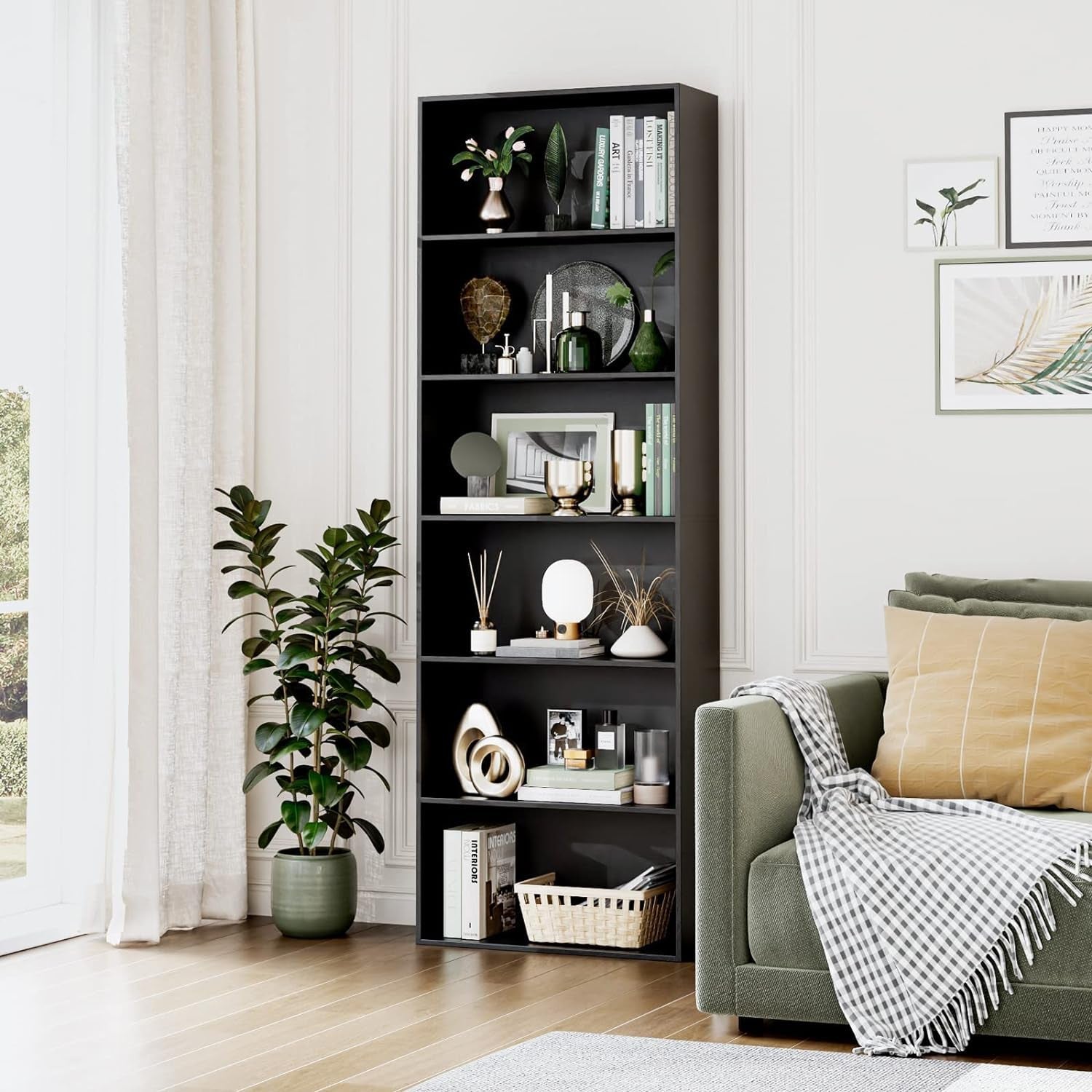6-Tier Freestanding Black Bookshelf