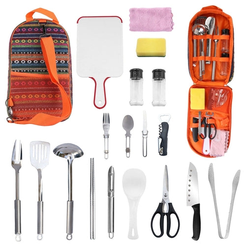 19-Piece Portable Camping Cookware & Utensil Kit