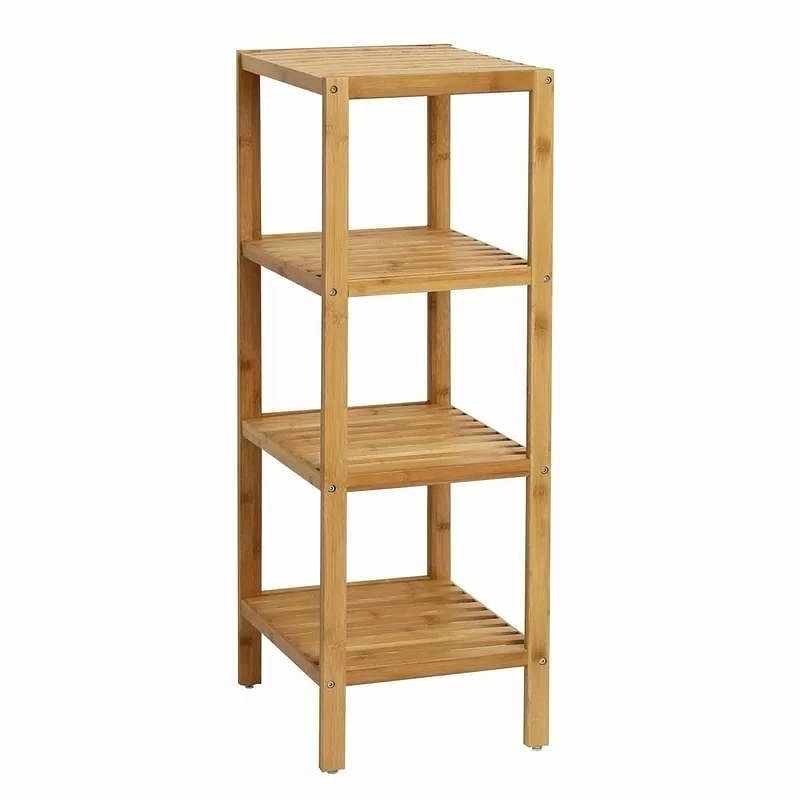 Solid Wood 4-Tier Bathroom Shelf