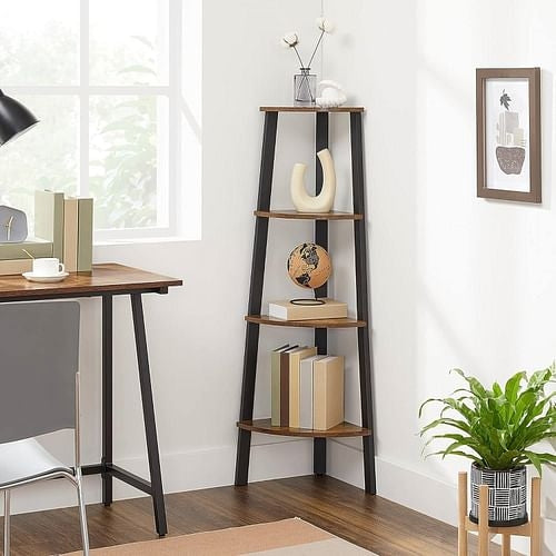 Narrow 3-Shelf Corner Shelving Unit Plant Stand Bookcase in Brown