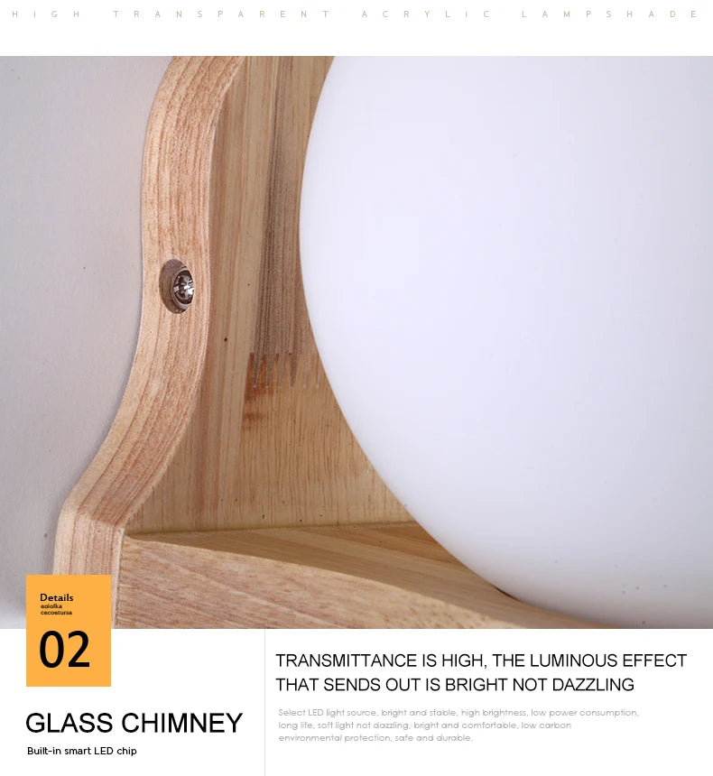 Modern Wooden LED Bedside Wall Lamp