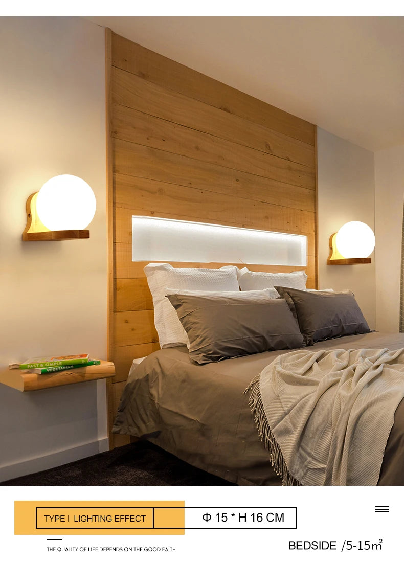 Modern Wooden LED Bedside Wall Lamp