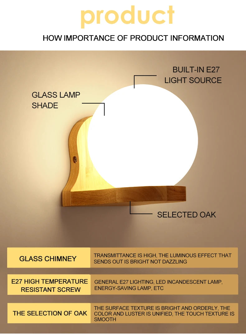 Modern Wooden LED Bedside Wall Lamp