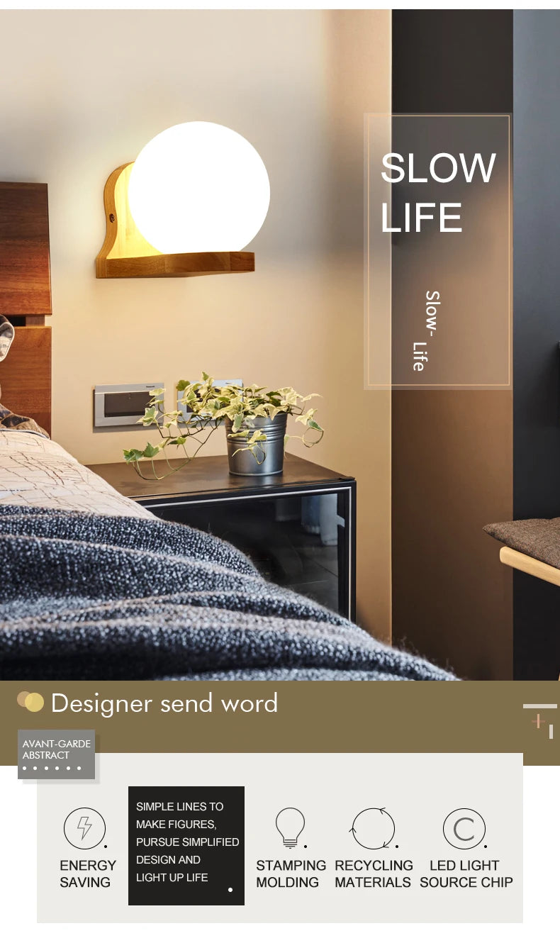 Modern Wooden LED Bedside Wall Lamp