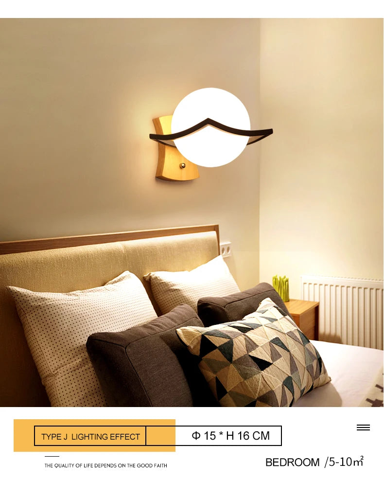 Modern Wooden LED Bedside Wall Lamp
