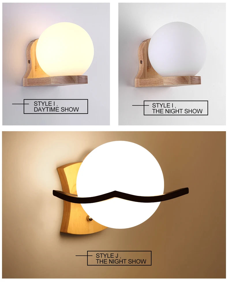 Modern Wooden LED Bedside Wall Lamp