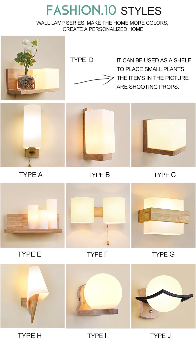 Modern Wooden LED Bedside Wall Lamp