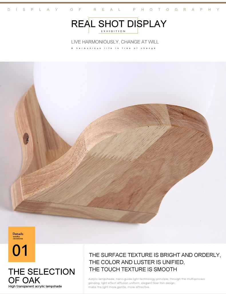 Modern Wooden LED Bedside Wall Lamp