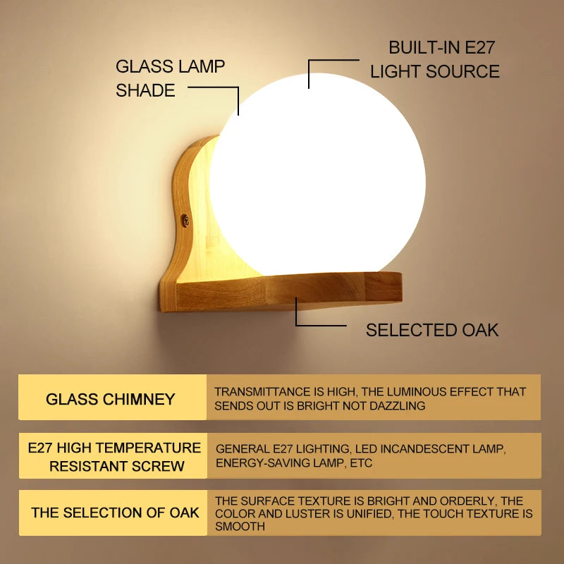 Modern Wooden LED Bedside Wall Lamp