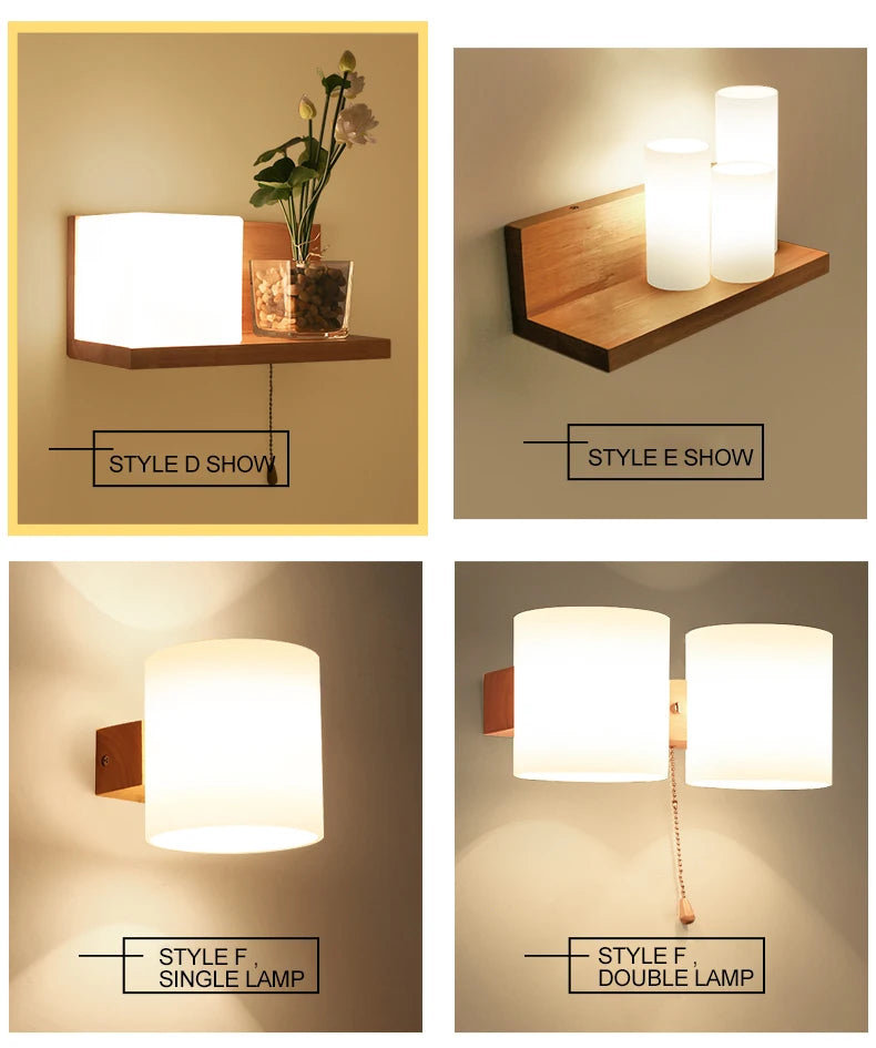 Modern Wooden LED Bedside Wall Lamp