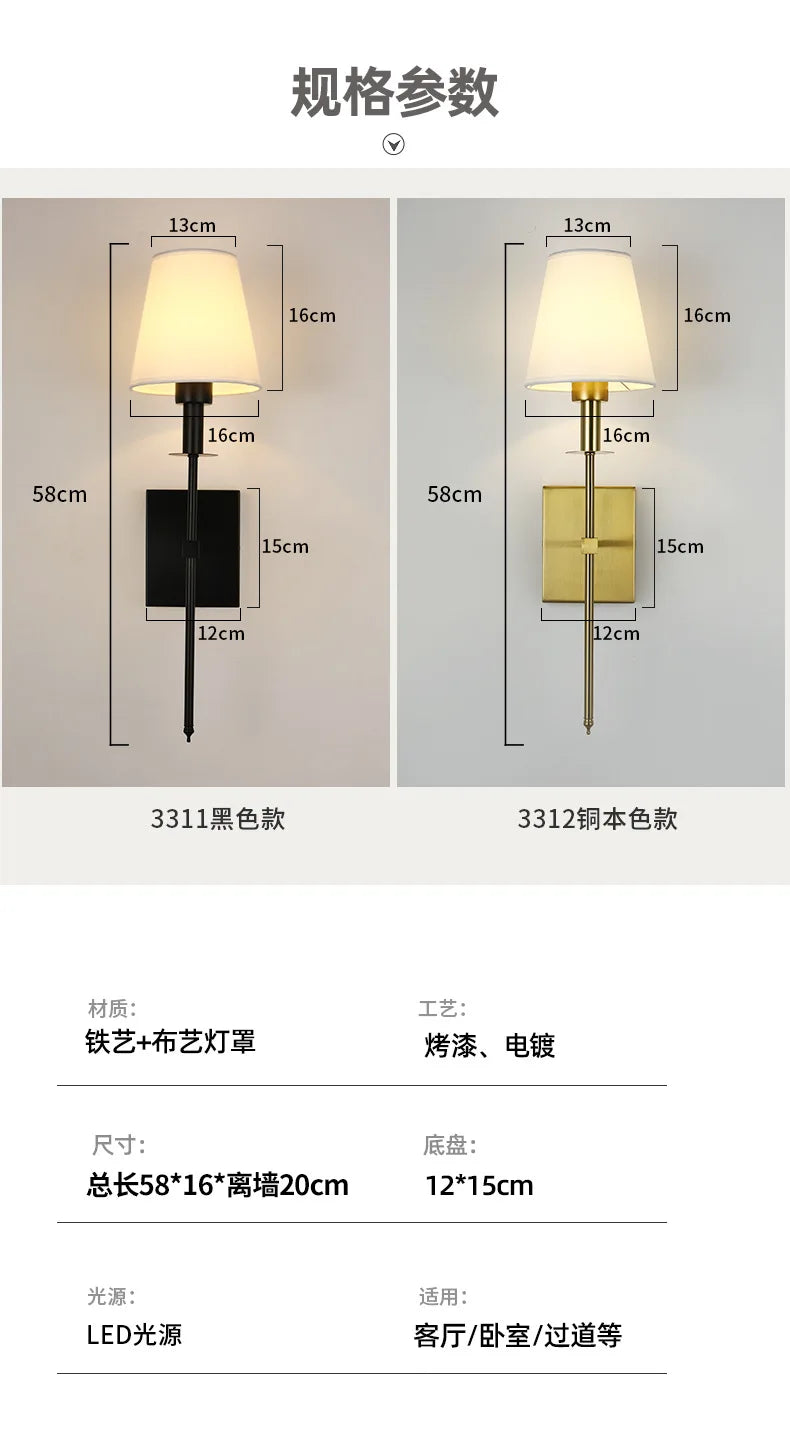 Modern LED Wall Sconce with Cloth Lampshade