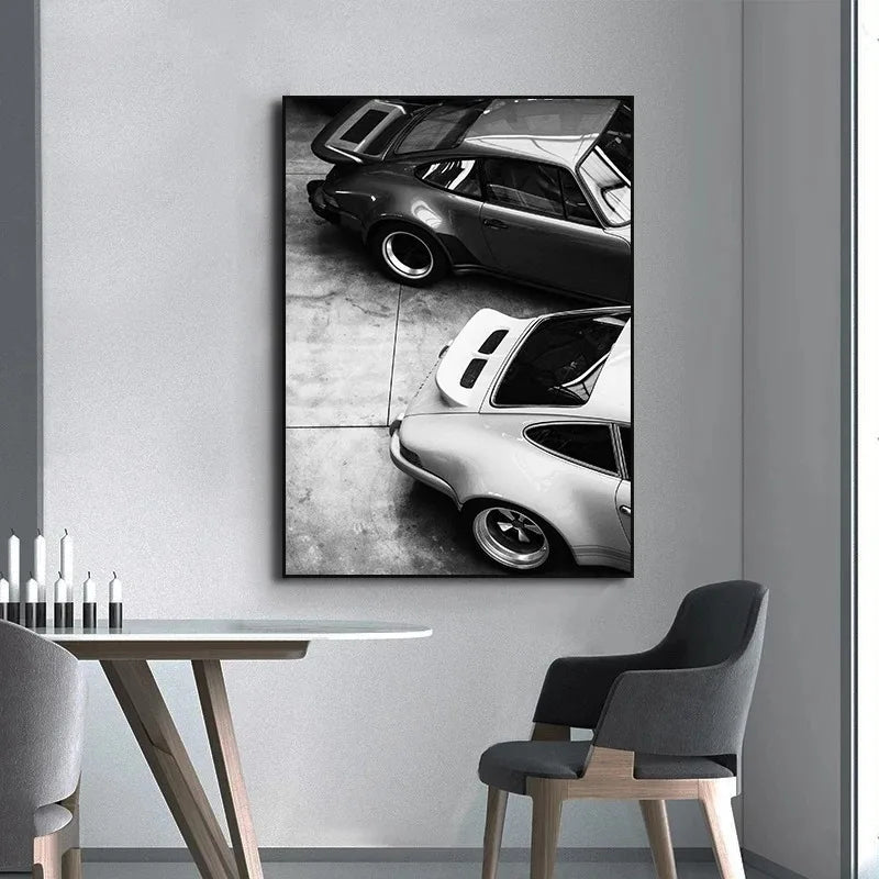 Modern Black & White Luxury Car Canvas Wall Art