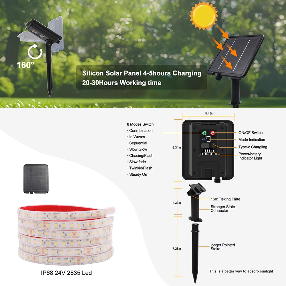 Solar Waterproof Outdoor LED Strip Light