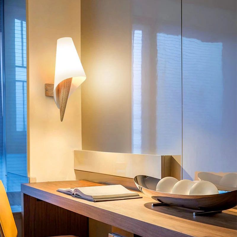 Modern Wooden LED Bedside Wall Lamp