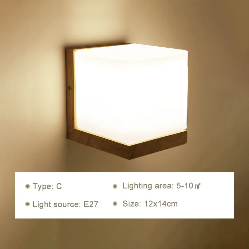 Modern Wooden LED Bedside Wall Lamp
