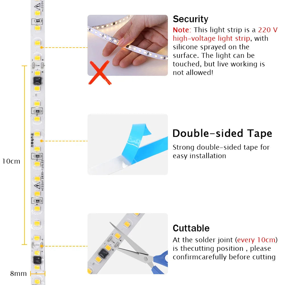 220V Flexible Adhesive LED Strip Light