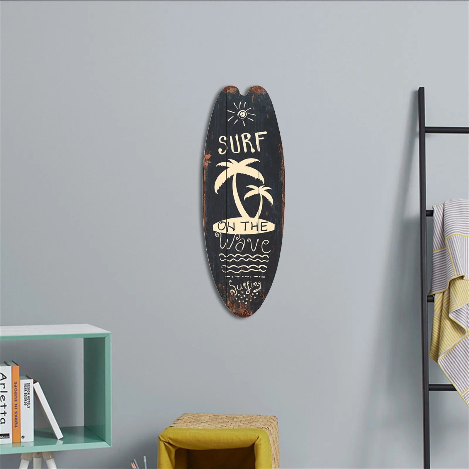 Retro Wooden Surfboard Wall Sign