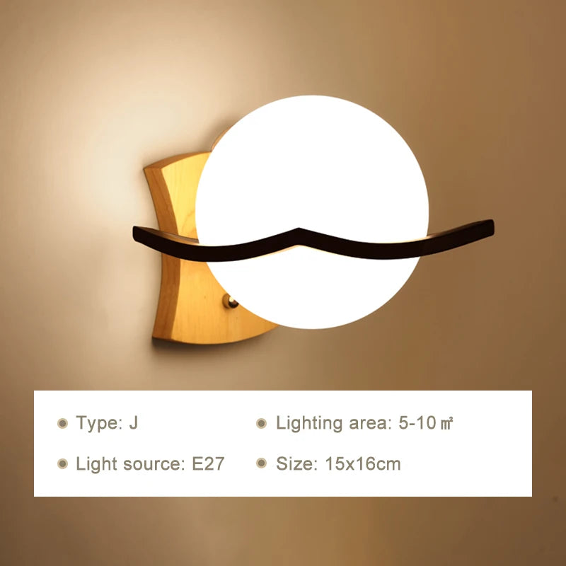 Modern Wooden LED Bedside Wall Lamp