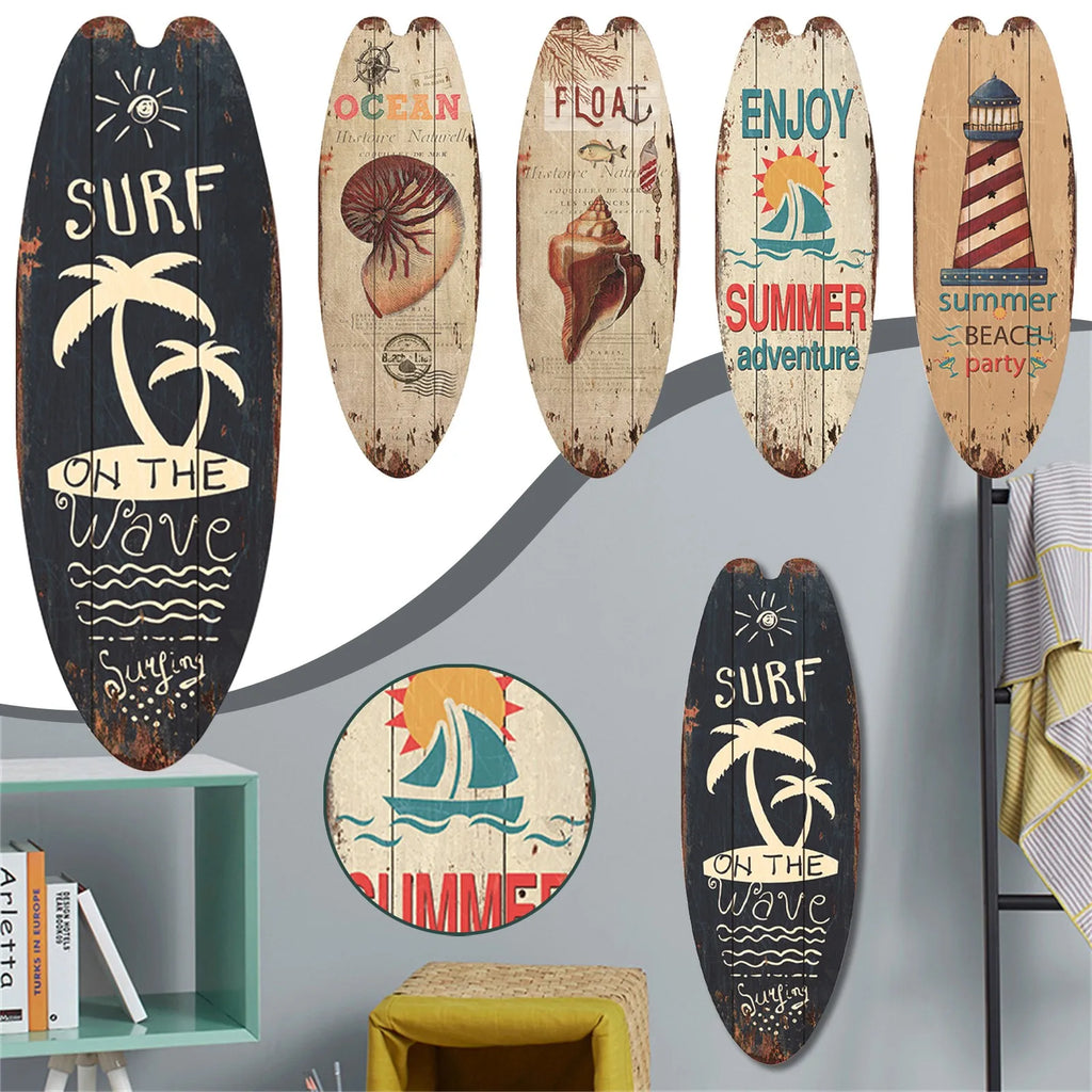 Retro Wooden Surfboard Wall Sign