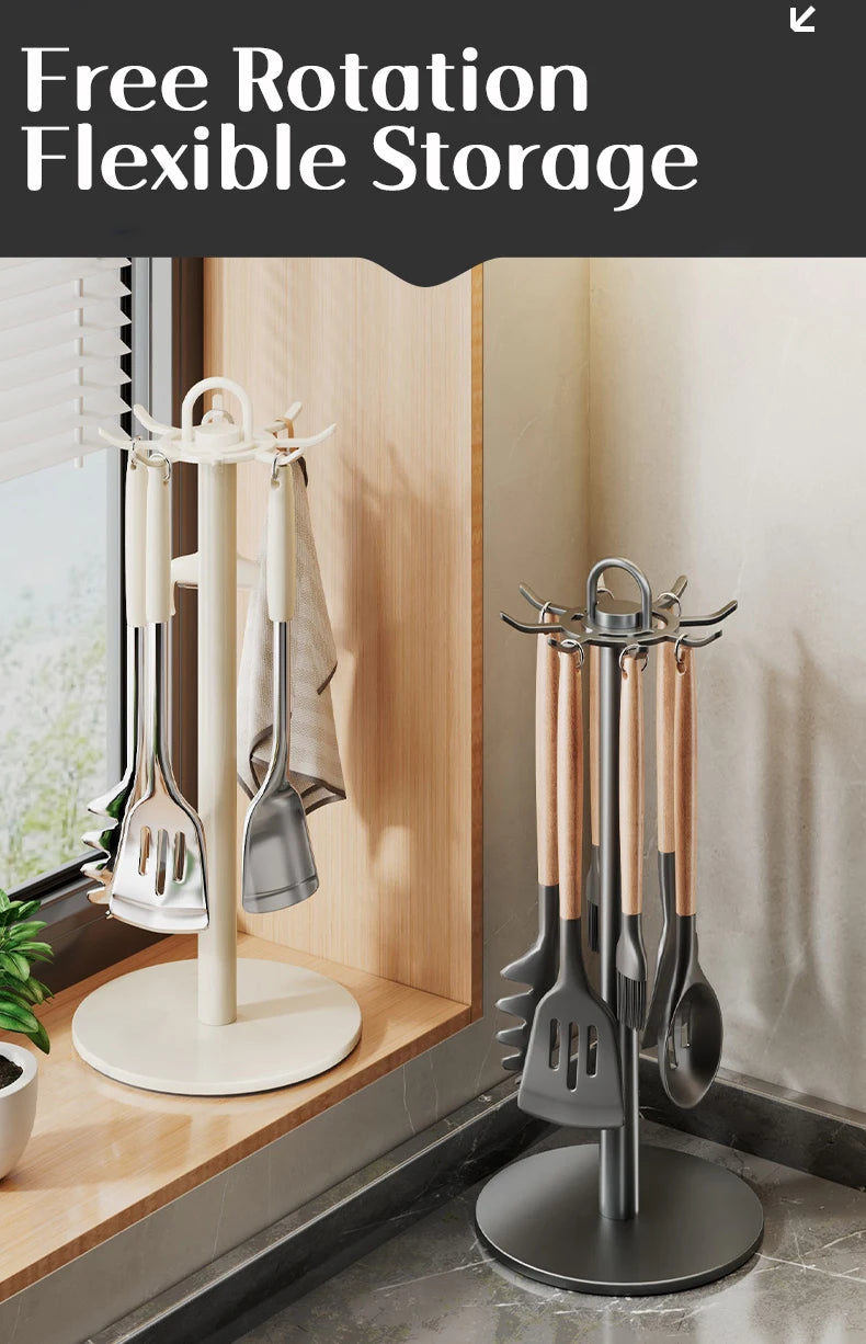 Rotating Kitchen Utensil Stand – 8 Hooks