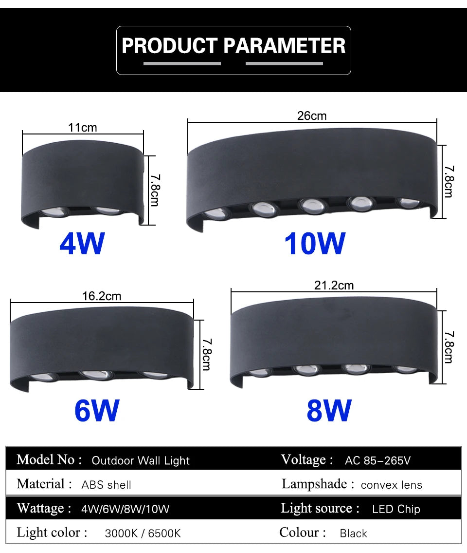 Up & Down LED Wall Light – Indoor & Outdoor Waterproof