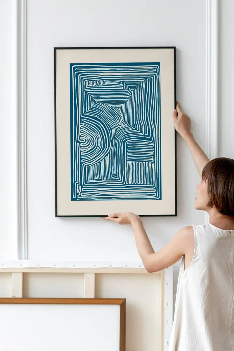 Blue Minimalist Line Art Wall Print