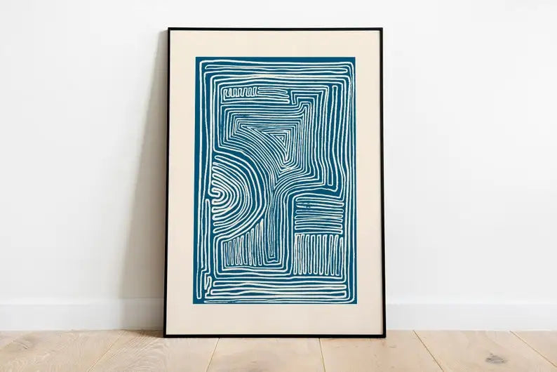 Blue Minimalist Line Art Wall Print