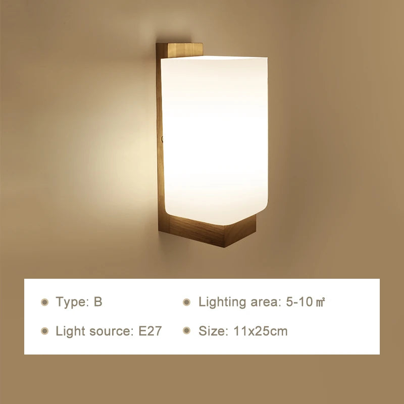 Modern Wooden LED Bedside Wall Lamp