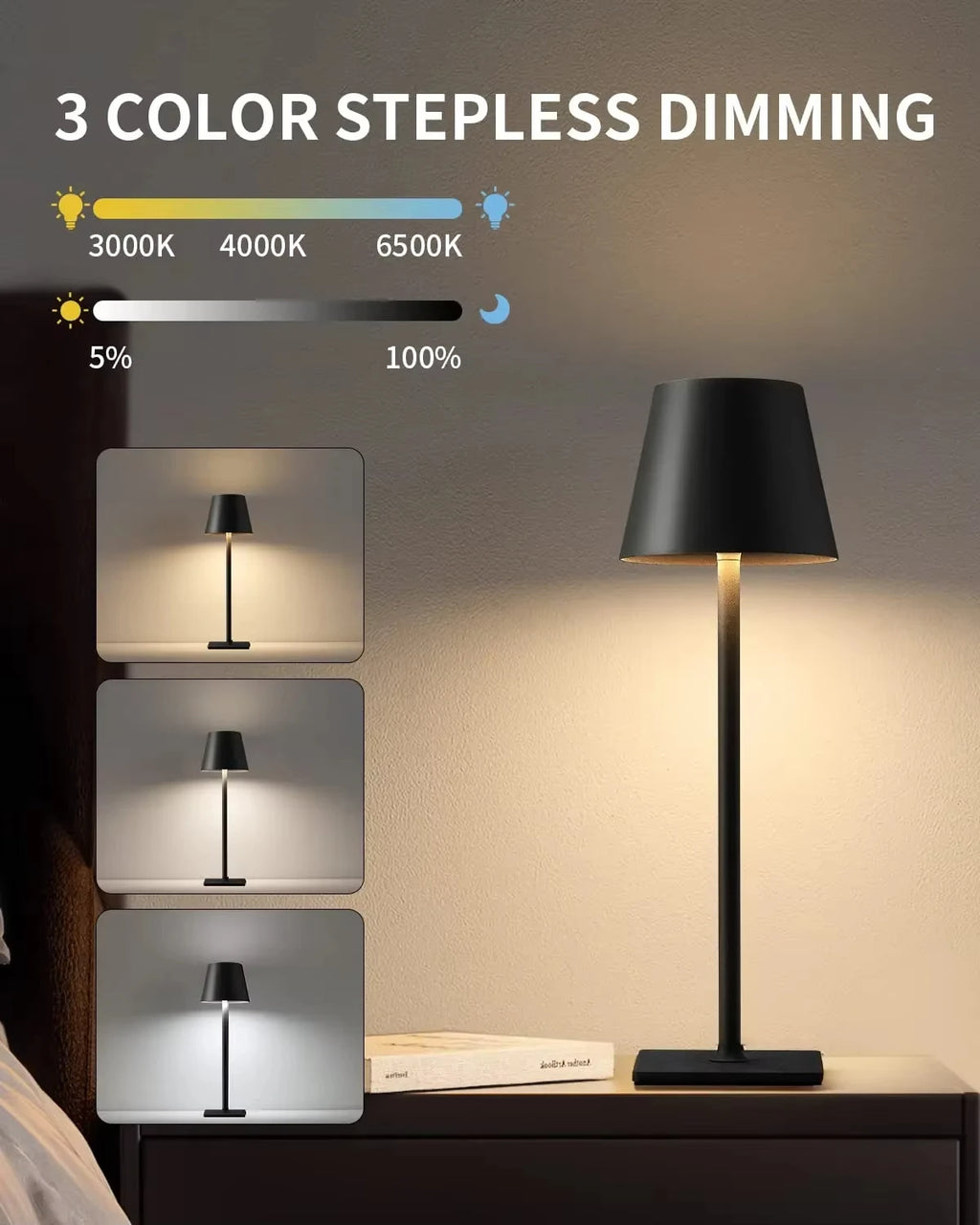 Wireless Rechargeable LED Bedside Desk Lamp