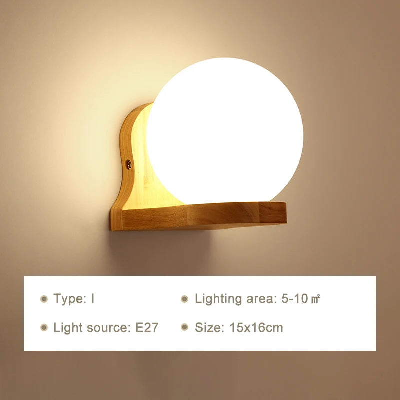 Modern Wooden LED Bedside Wall Lamp