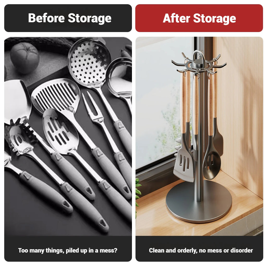 Rotating Kitchen Utensil Stand – 8 Hooks