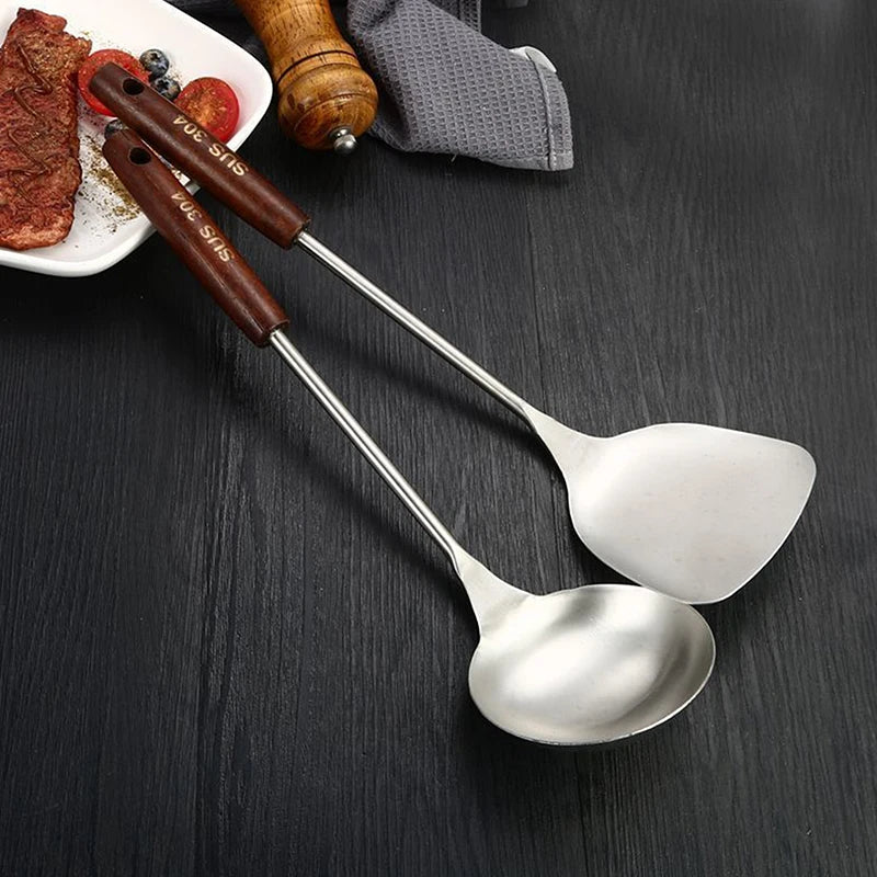 Iron Wok Spatula & Ladle Kitchen Tool Set