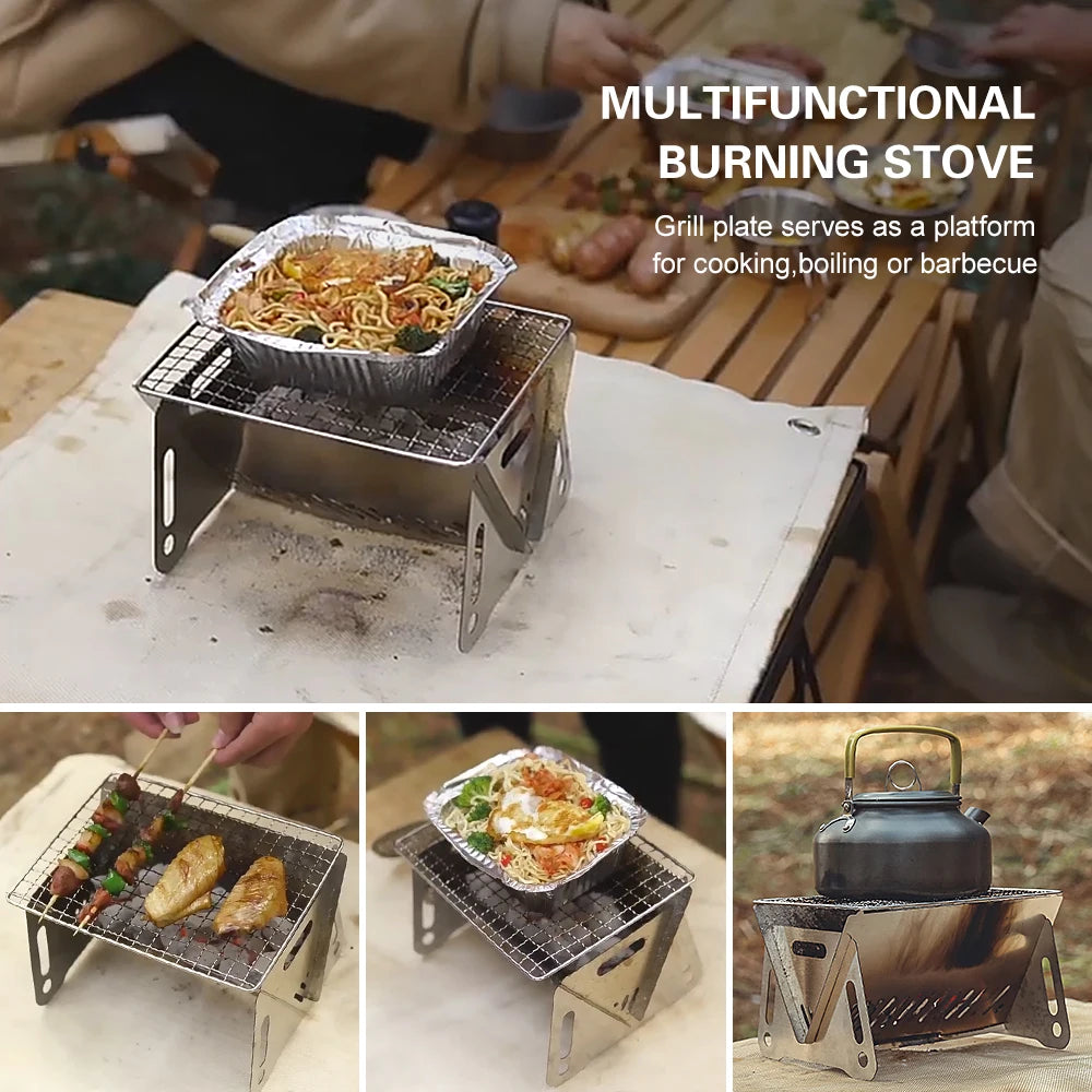 Portable Wood Burning Backpacking Stove with Grill