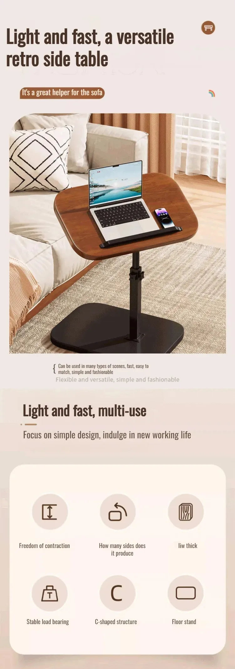 Foldable Mobile Lift Laptop & Bedside Desk