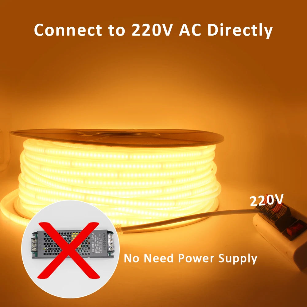 220V Waterproof COB LED Strip Light