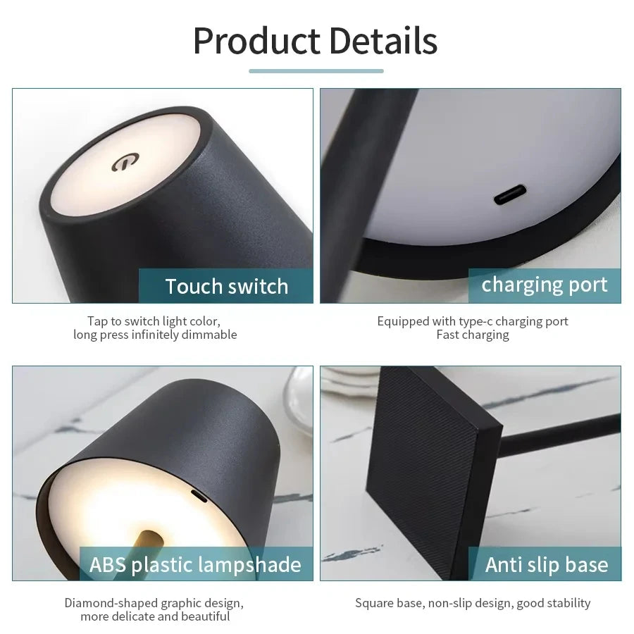 Wireless Rechargeable LED Bedside Desk Lamp