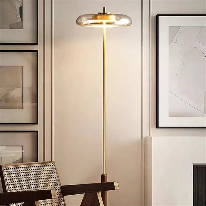 Retro Gold Glass Mushroom Floor Lamp