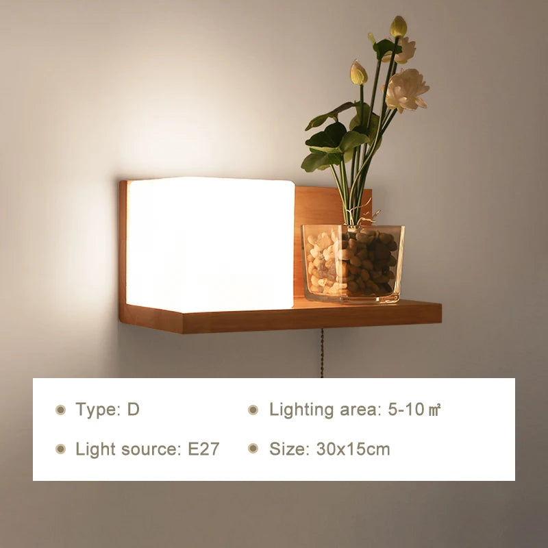 Modern Wooden LED Bedside Wall Lamp