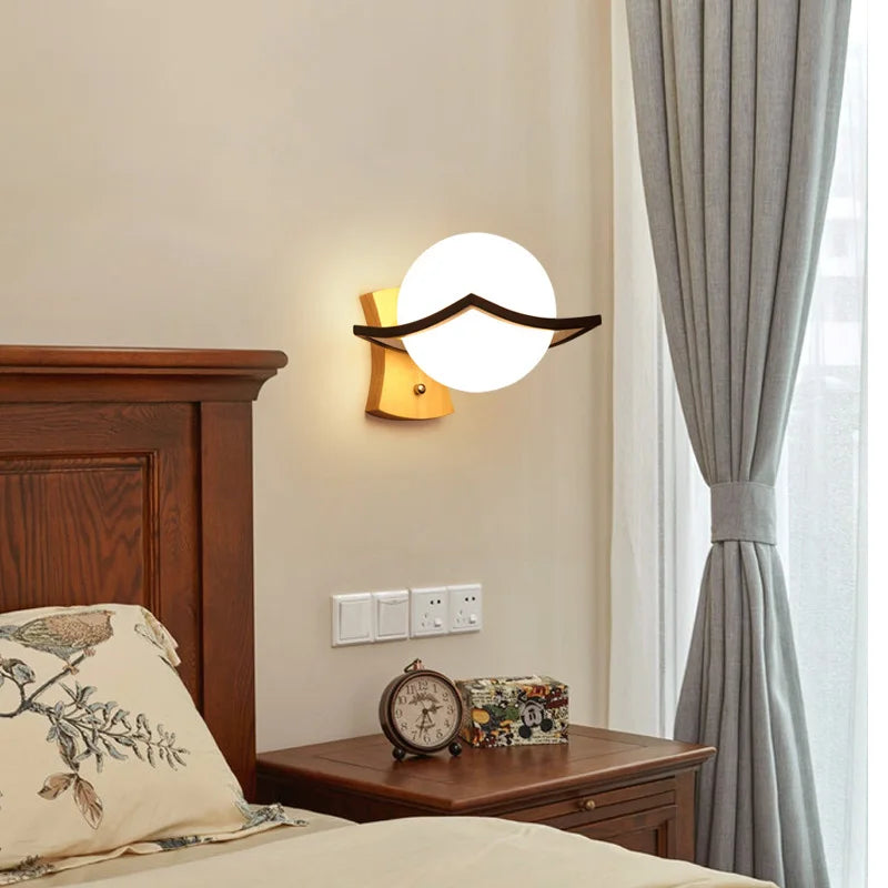 Modern Wooden LED Bedside Wall Lamp