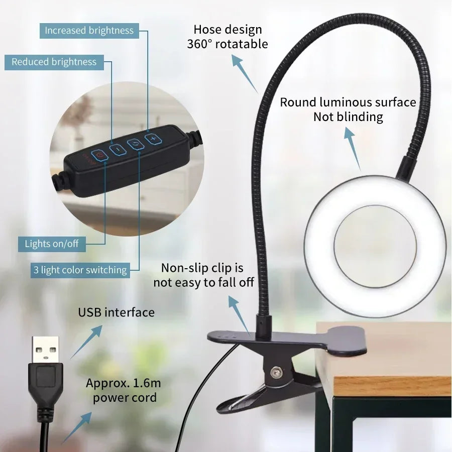 USB Clip-On LED Desk Lamp – 3 Colours
